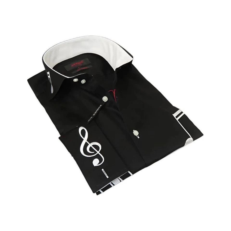 Camisa de algodón para hombre AXXESS músico cantante pavo notas musicales 724-22 negro blanco Foto 1 de 4