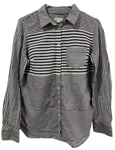 Merona Men's MEDIUM Button Up Long Sleeve Shirt Striped Collar Top Gray White - Picture 1 of 8