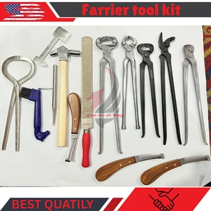 Kit d'outils maréchal-ferrant 14 pièces pour chevaux - Set d'entretien des sabots avec sac en cuir - Photo 1/4