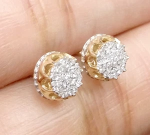 DEAL! 10K Yellow Gold Real Diamond Studs 9.30mm Men's 3D Pave Earrings 0.33 CTW - Picture 1 of 11