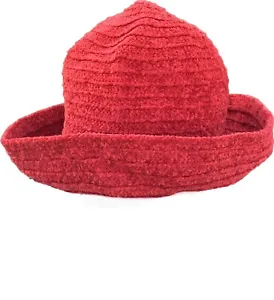 Vintage Womens Betmar New York Red Chenille Packable Rolled Brim Fashion Hat - Picture 1 of 10