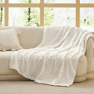 NEW West Elm Boho White Knit Fur Ultra Soft Throw Blanket Bedding - 60" x 80" - Image 1 of 4