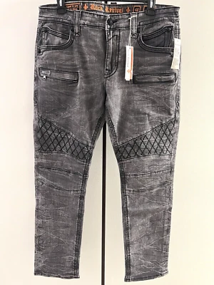 Pantalones de mezclilla Rock Revival "Mike" motociclista desgastados cónicos para hombre 40x34 gris oscuro Foto 1 de 4
