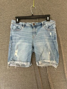 Hollister pantaloncino denim donna 9 blu cotone invecchiato orlo sfilacciato vita bassa - Foto 1 di 11