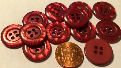 12 Pearlized Raspberry Red Plastic Sew-through Buttons 3/4" 19mm 10132 - Image 1 of 2