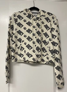 Juicy Couture Women's White/Black Hooded Full Zip Crop Top Shirt Size XL - Picture 1 of 4