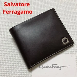 New Unused Salvatore Ferragamo Gancini Wallet Bifold Dark Brown Leather Italy - Picture 1 of 12