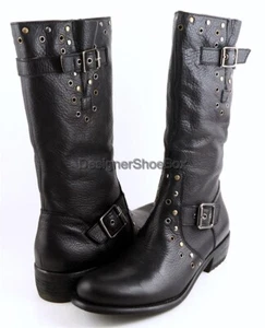 JUICY COUTURE GIORDANA Black Leather Studded Designer Boots 10 - Picture 1 of 4