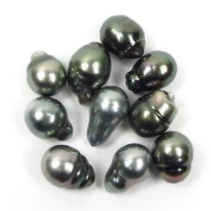 10 perlas barrocas tahitianas negras/verdes sueltas de 9-10 mm sin perforar de 9-10 mm - Imagen 1 de 2