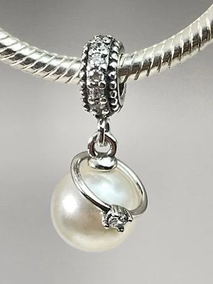 Charm Anhänger Charms Perle Ring Zirkon Silber 925 Silber - Bild 1 von 4