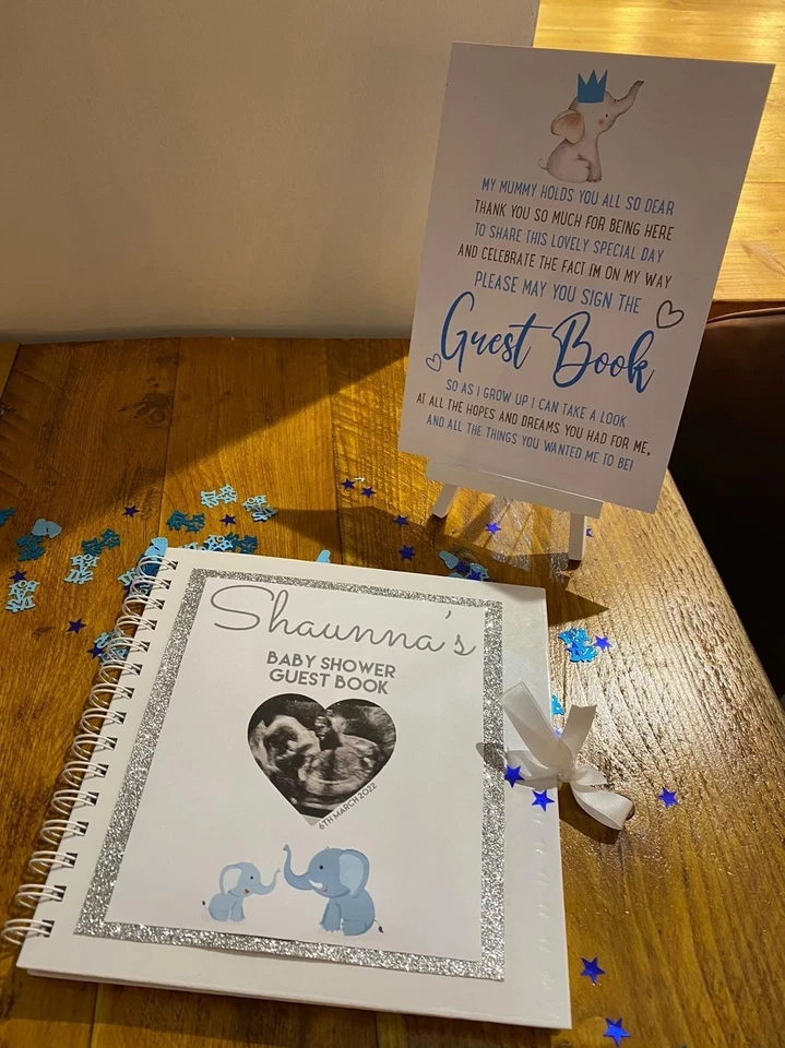 Baby Boy Blue Elephant Baby Shower Sign Decor Print (Guest Book Not Included) - Image 1 of 1
