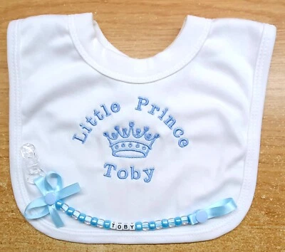 HANDMADE Little Princess Prince Personalised Baby Bib Embroidered Gift, Baby Shower