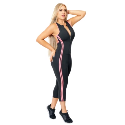 Women Jumpsuit One-Piece Suit - Black/Pink High Abdominal Compression - Workout - Image 1 of 4