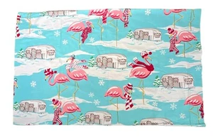 Nick & Nora Christmas flamingo (One)flannel pillowcase 28 X 18 In camper aqua - Picture 1 of 5