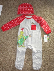 Dr. Seuss The Grinch Gray Coveralls One-Piece w/Hat Christmas Baby/Toddler 18M - Picture 1 of 7