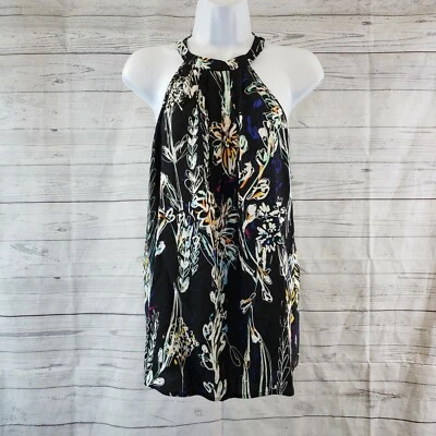 Warehouse Womens Halter Neck Top Sz 8 Black White Floral Viscose - Image 1 of 4