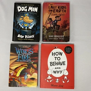 Lot of 4 Books For Kids/Teens Dog Man, How To Behave And Why, Wings Of Fire - Bild 1 von 5