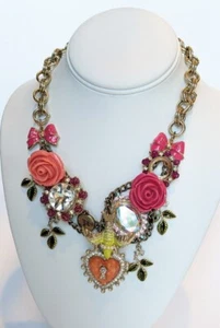 BETSEY JOHNSON ROSE GARDEN ROSES BIRD BLING STATEMENT NECKLACE "AS IS" - Picture 1 of 10