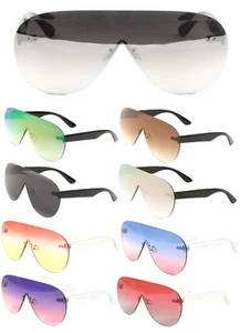 RIMLESS FUTURISTIC ONE PIECE SHIELD MONO LENS SUNGLASSES RETRO DESIGNER FASHION - Picture 1 of 10