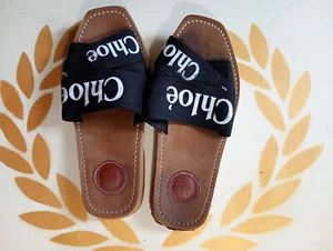 CHLOE Woody Flat Logo Canvas Black Slide Sandalen 38 - Bild 1 von 14