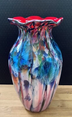 Glasvase Vase Blumenvase Kunstvase Tischvase Glaskunst Murano Stil Deko Blumen - Bild 1 von 4