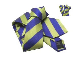 Cravatta uomo a righe regimental verde lime blu copiativ novita cravatte di seta - Picture 1 of 9