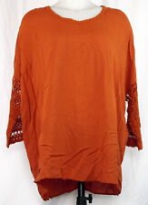 NEW NWT Monoreno Orange Rayon 3/4 Sleeve Loose Boho Shirt with Lace Sleeves M