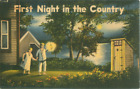 Couple Going to Outhouse After Dark, First Night in the Country 1940 Linen  