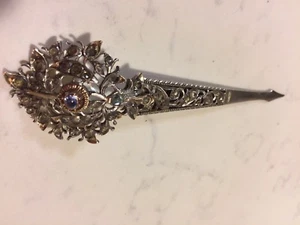 Antique Georgian Silver Rose Cut Zircon, Crystal Hair Pin Aigrette 5 1/2 - Zdjęcie 1 z 11