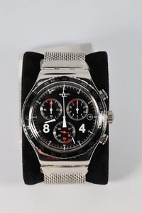 New Swiss Swatch YVS401GB Black Dial Metal Band Chronograph Quartz Men's Watch - Picture 1 of 9