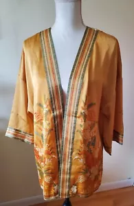 DR2 Women's S/M Kimono Cover-up Open Front 3/4 Sleeves Boho Floral Gold/Multi - Picture 1 of 15