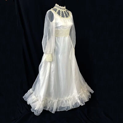 Свадебное платье свадебное оригинальное Prairie Cottage Core белая органза винтаж 1970-е - Изображение 1 из 4