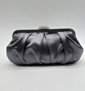 NINA Concord pleated satin embellished women's clutch purse - STONE /GUNMETAL - Picture 1 of 12