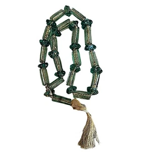 Green Glass Barrel Garland with Tassel Home Decor - Picture 1 of 3