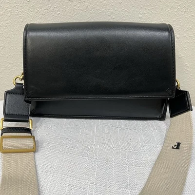 NUEVO SIN ETIQUETAS ZARA Bolso de Hombro Negro con Correa de Lona | Cartera Bolso Bandolera Dorado Foto 1 de 4