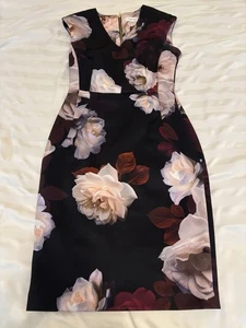 Calvin Klein Floral Sleeveless Dress Black Rose Print Sz 6 Stretch Polyester Bld - Picture 1 of 9