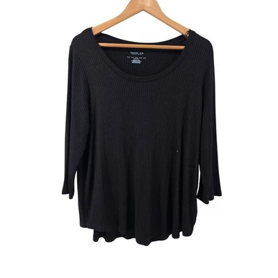 Top acampanado Rachel Zoe negro tejido acanalado manga 3/4 para mujer 1X mezcla modal Foto 1 de 4