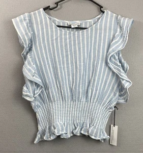 Cupcakes and Cashmere S Top Cotton Ruffle Flutter Sleeve Smocked Waist Striped - Picture 1 of 6