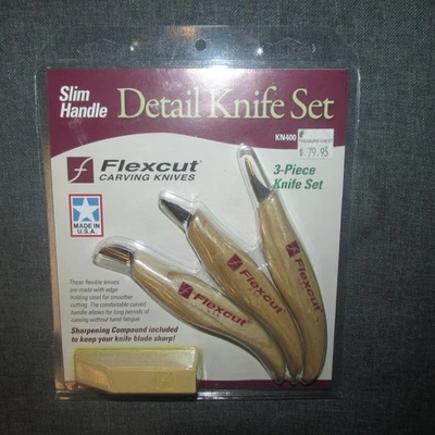 FLEXCUT TOOL CO INC Flexcut #KN400 3-piece Slim Handle Detail Knife Set Sharpening Compound Carving