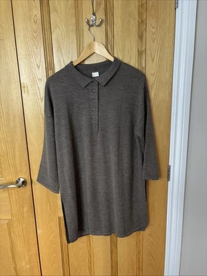 Poetry Pure Wool Tunic Jumper Womens Uk 12 Brown Button Collar Half Sleeve Knit - Image 1 of 4
