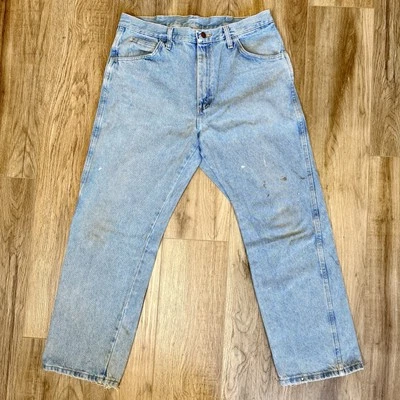 Vintage Rustler Denim Jeans Mens 36x29 Faded Distressed Paint Straight Lt. Blue - Image 1 of 4