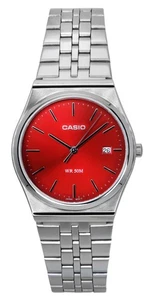 Casio Analog Edelstahl Rotes Zifferblatt Quarz MTP-B145D-4A2V WR50M Unisex-Uhr - Picture 1 of 3