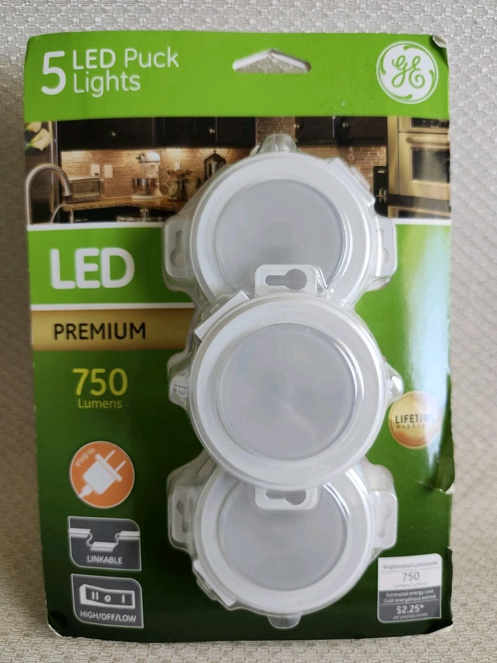 GE LED 5 Puck Light Pack 750 Lumens Linkable Lights New Sealed - Image 1 of 4