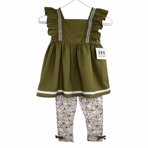 NEW Haute Hippie 2pc Girls Olive Green Ruffle Top & Legging Size 5T New w/Tags - Picture 1 of 11