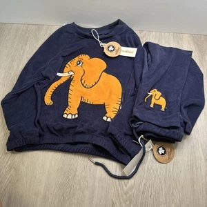Mini Rodini -Blue 4 Elephants Terry Sweatshirt and pant Kids size 6Y-7Y - Picture 1 of 7
