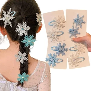 Blue White Snowflake Hair Clip Christmas Hair Accessories Children Headwear - Picture 1 of 8
