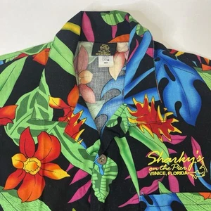 Vtg TOUCAN DANCE Fast Lane Hawaiian Shirt Tropical Bright Mens Medium Sharkys - Picture 1 of 14