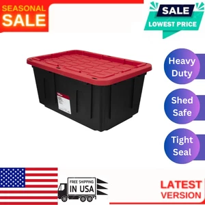 Hyper Tough 27 Gallon Snap Lid Plastic Storage Bin Container, Black with Red Lid - Picture 1 of 5