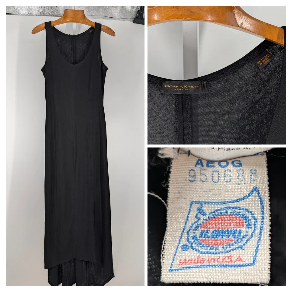 VINTAGE 90s DONNA KARAN NEW YORK Black Bodycon Maxi Dress  Minimalist Sz 6 USA - Image 1 of 4