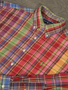 Ralph Lauren Shirt Mens Large Madras Button Down Pony Vibrant Red Pink Purple - Picture 1 of 8